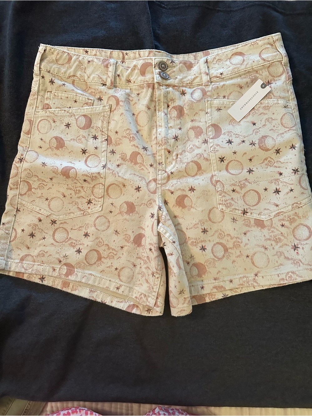 Anthropologie Cream Shorts with Pink Celestial Motif